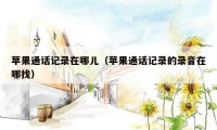 苹果通话记录在哪儿(苹果通话记录的录音在哪找)