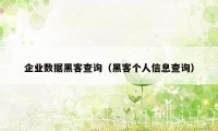 企业数据黑客查询（黑客个人信息查询）